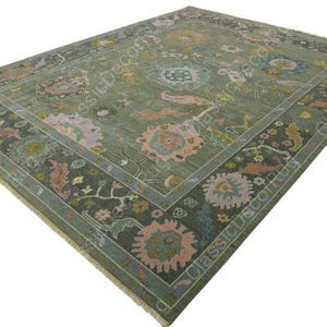 Green oushak rug Hand knotted Oushak rug floral rug large size living room rugs kids room traditional wool Area rug runner size oushak Rug