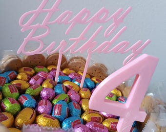 Customizable Happy Birthday Cake Topper in 3D Printed PLA for Children's Parties, Birthday Decoration, Color of Your Choice