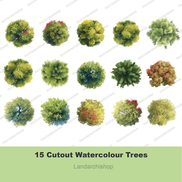 15 Aquarell Baum Aufsicht Plan Ansicht Ausschnitt Kunst, Clip Art, Landschaft Architektur Collage, Photoshop art.Journal art