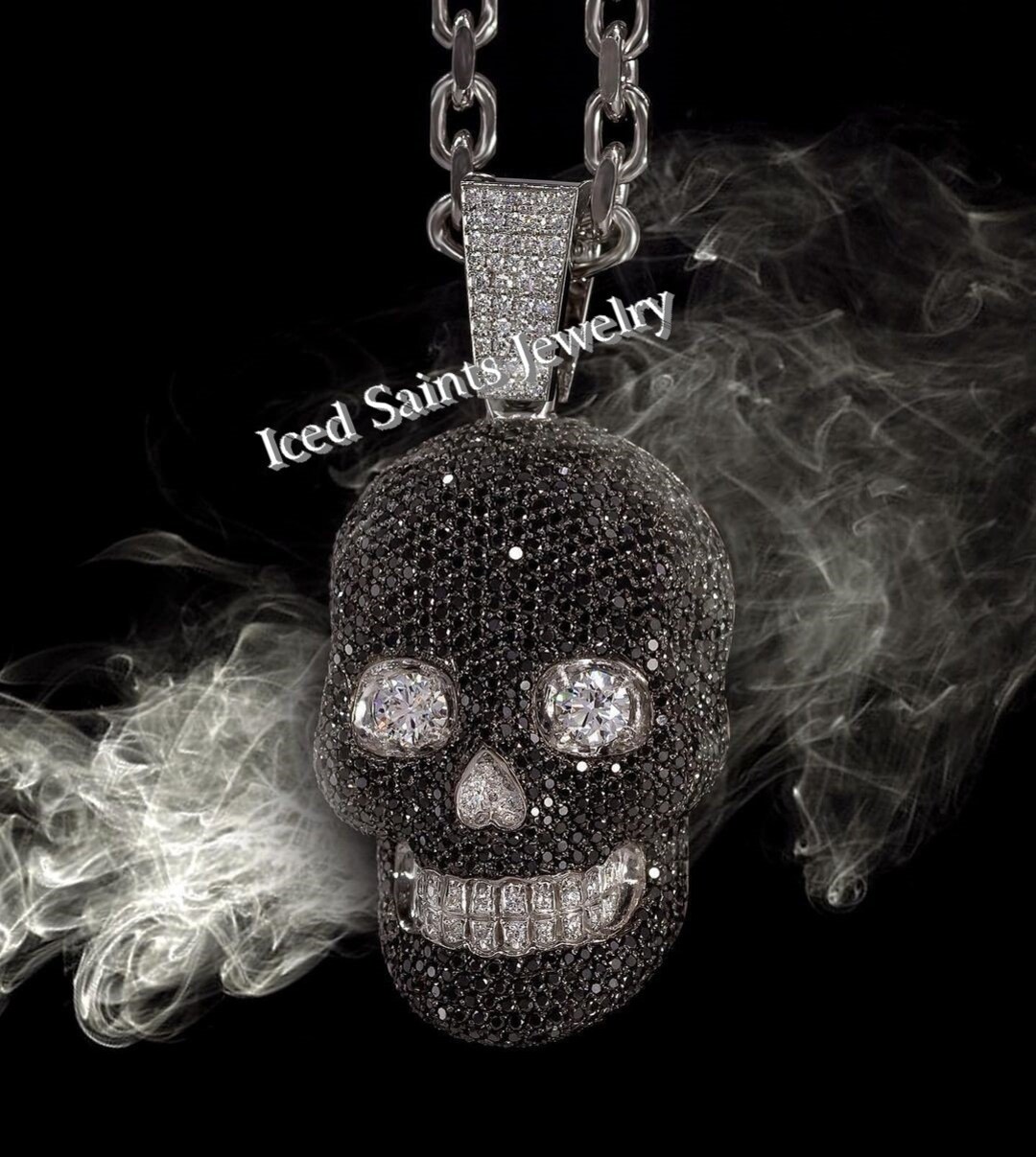 Black diamond skull necklace deals