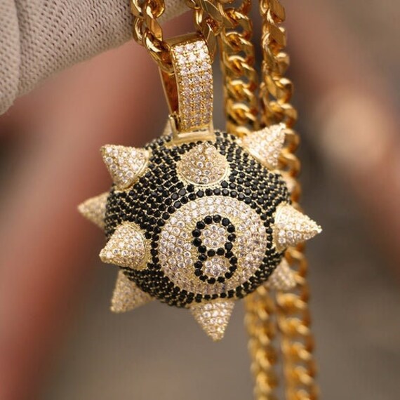 Iced Spiked 8 Ball Diamond Pendant Hip Hop Rock Moissanite