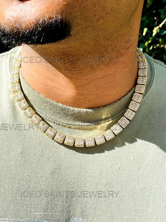 Baguette Tennis Moissanite Diamond Chain 14k Cuban Moissanite