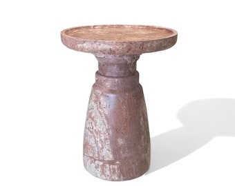 MARBLE SIDE TABLE, Natural Red Travertine Stone Round Side Table for Living Room Decor - Bedroom Decor - Bathroom Decor - Stone Furniture