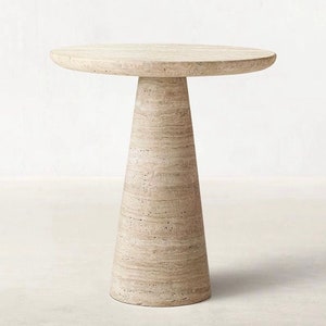 TRAVERTINE SIDE TABLE, Natural Stone Beige Marble End Table, Interior Design Round Top End Table, Custom Size Coffee Table Upon Request