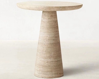 TRAVERTINE SIDE TABLE, Natural Stone Beige Marble End Table, Interior Design Round Top End Table, Custom Size Coffee Table Upon Request