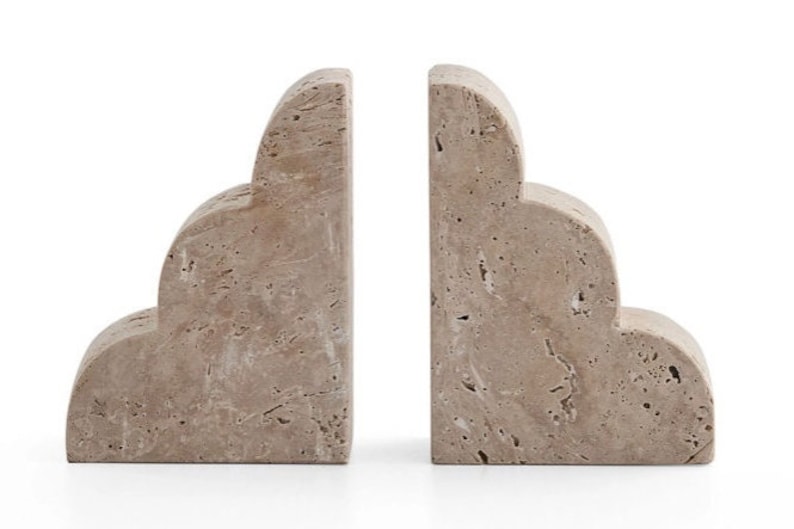 Bookend Shape BOOKEND, Set of 2 TRAVERTINE MARBLE Book Holder- Handmade Cloud Style ...