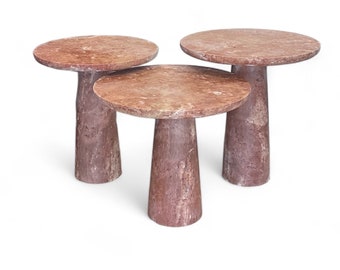 IDE TRAVERTINE Side Tables: Red Natural Travertine Stone - Use as side, end, balcony, plant tables, or nightstands. Combine for coffee table