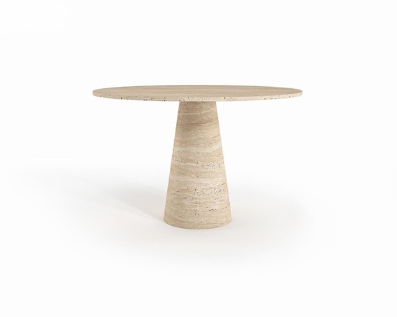 IDE BISTRO TABLE Traverine Round Top Kitchen Table Natural Stone Travertine Small Round Table with Single Funnel Leg Custom Available