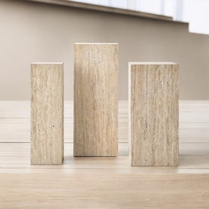 PEDESTAL TRAVERTINE, Custom Size Stone Block Pedestal, Block Side Table - End Table, Aesthetic Natural Stone Pedestal Plinth Table