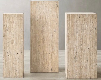 PEDESTAL TRAVERTINE, Custom Size Stone Block Pedestal, Block Side Table - End Table, Aesthetic Natural Stone Pedestal Plinth Table