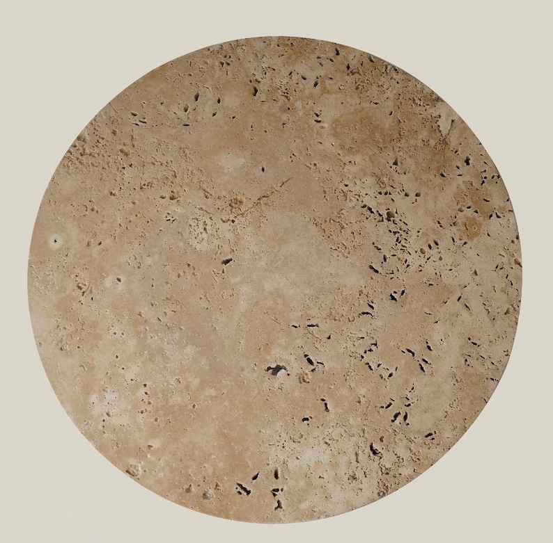 SIDE TABLE ROUND, Travertine Handmade Beige Round Side Table with U Leg, Living Room Furniture, Antique Interior Design End Plinth Table image 2