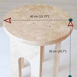 SIDE TABLE ROUND, Travertine Handmade Beige Round Side Table with U Leg, Living Room Furniture, Antique Interior Design End Plinth Table image 4