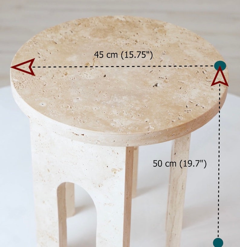 SIDE TABLE ROUND, Travertine Handmade Beige Round Side Table with U Leg, Living Room Furniture, Antique Interior Design End Plinth Table image 4