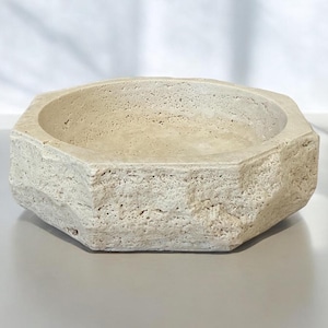 ARVEN Travertine Bowl - 11” (28 cm) Octagonal Beige Stone Decorative Bowl, Centerpiece Bowl, Entryway Organizer,  Elegance Garden Accent