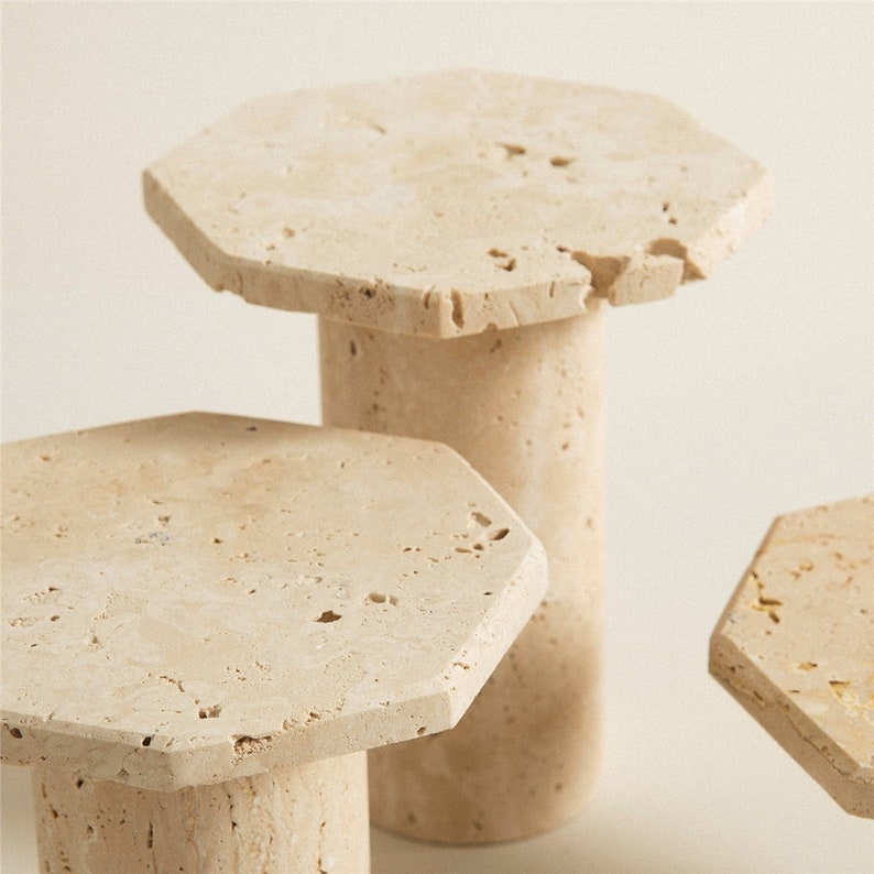 TRAVERTINE STAND, Natural Stone Stand, OCTAGON Table Decor, Living Room Decor, Stone Holder And Stand For Home Décor, Handmade Table Stand image 2