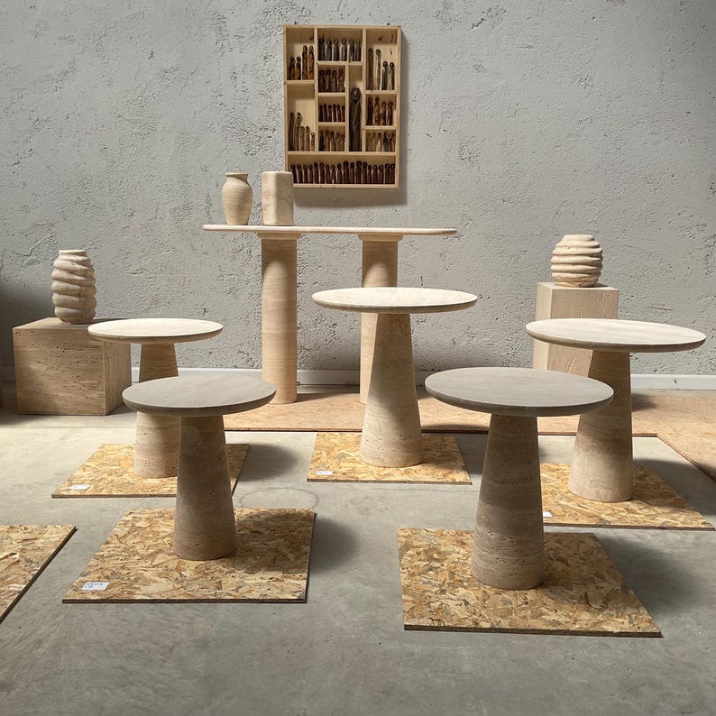 TRAVERTINE SIDE TABLE, Natural Stone Beige Marble End Table, Interior Design Round Top End Table, Custom Size Coffee Table Upon Request image 7
