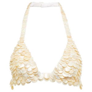 Mother of Pearl Top: Seashell Beaded Halter, Mermaid Costume