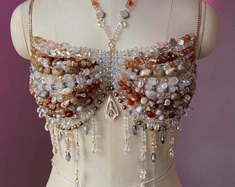 Handmade Crystal Bralette, Beaded Body Chain, Bridal Jewelry