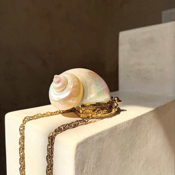 Parelmoer schelptas: handgemaakte strandclutch, Mermaidcore-stijl