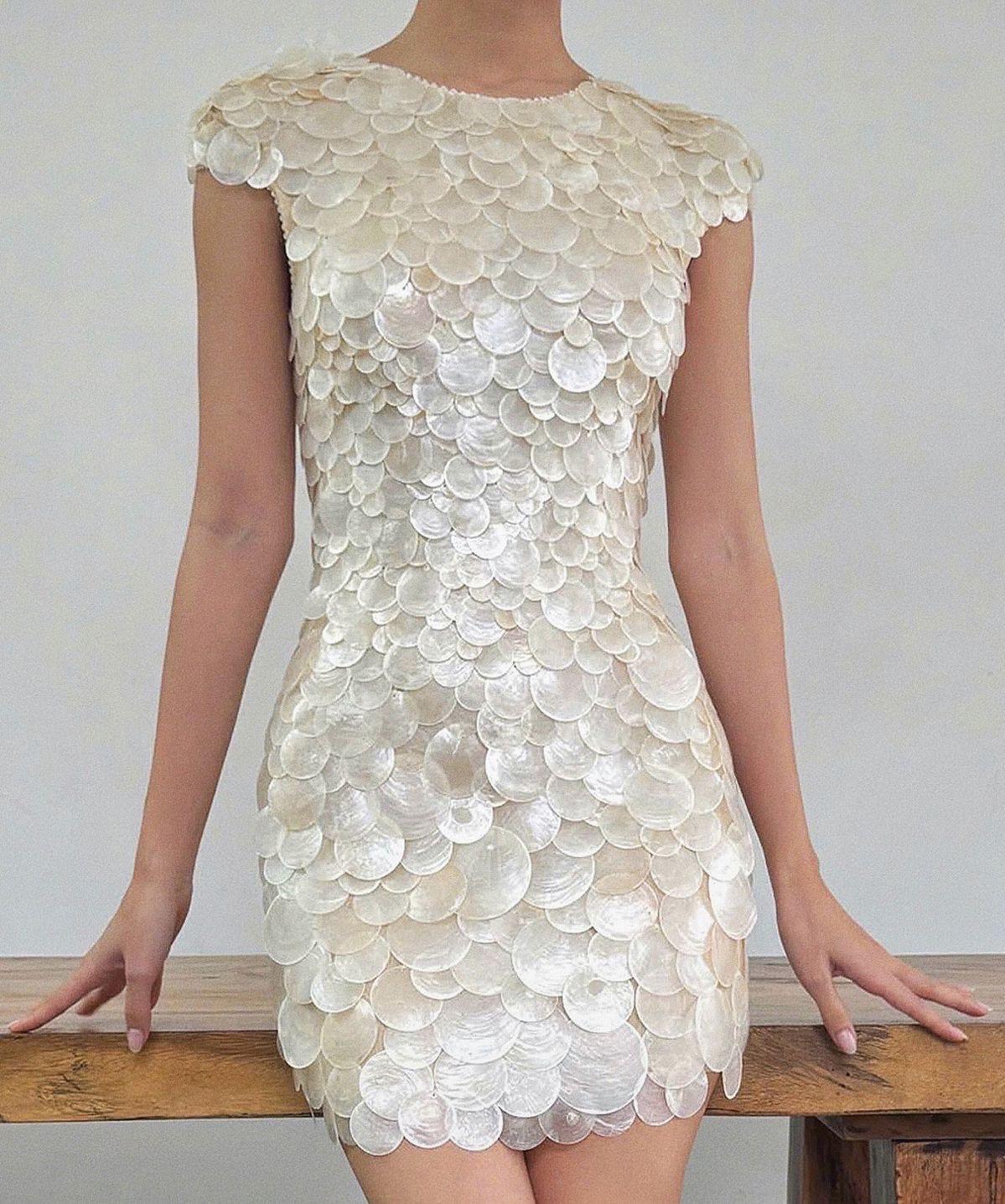 Shell Dress, Sequence Outfit, White Party Wear