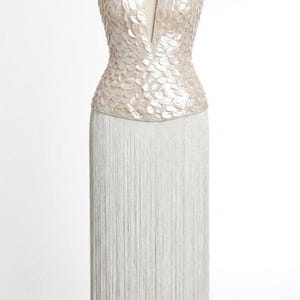 Women's shell Fringed- Embellished Satin Maxi Dress
