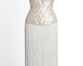 Women's shell Fringed- Embellished Satin Maxi Dress