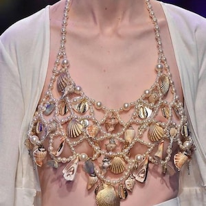 Mermaid Woven Top Seashell & Pearl Body Chain helloween costume