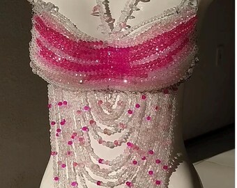 Pink Crystal Body Chain: Handmade Festival Costume Top