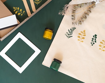 Uniek cadeau voor plantenliefhebbers/goudbladeren katoenen draagtas/DIY zeefdrukkit/plantenliefhebbers tas/groen en goud