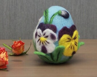 Needle felted Easter egg, Easter bunny egg, Easter flower egg, Easter floral ornament, Easter home decor, Easter gift