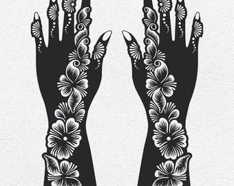 Diseño mixto Henna par de manos tatuaje temporal arte corporal calcomanía plantilla pegatina plantilla Mehndi