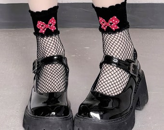 Black Bow Fishnet Socks, Y2K Aesthetic, Thin Summer Mid-Calf, Sexy Leg Shaping, Sweet & Spicy Style