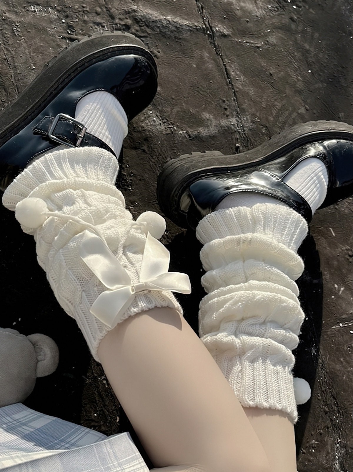 Solid White Lovley Knit Women Leg-warmer Cute Student Jk Street
