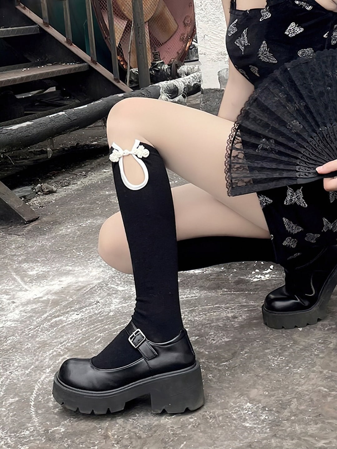 Chinese Cheongsam Socks Black Chinese Knot Pearl Tube Socks - Etsy