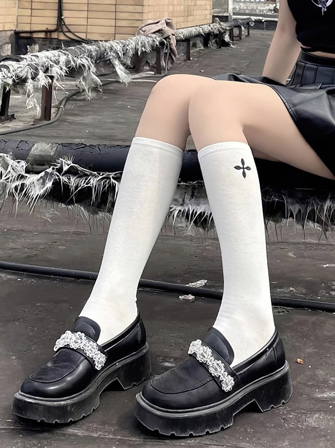 Cool Cross Calf Spicy Girl Socks Winter Cotton Mid Thigh Socks Outside