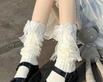 Lolita Lockere Socken Strickfliege Socken Strümpfe Strümpfe Kawaii Beinwärmer Gothic Lange Socken Geschenk für süße Mädchen Frauen Japanische Goth Cosplay Party