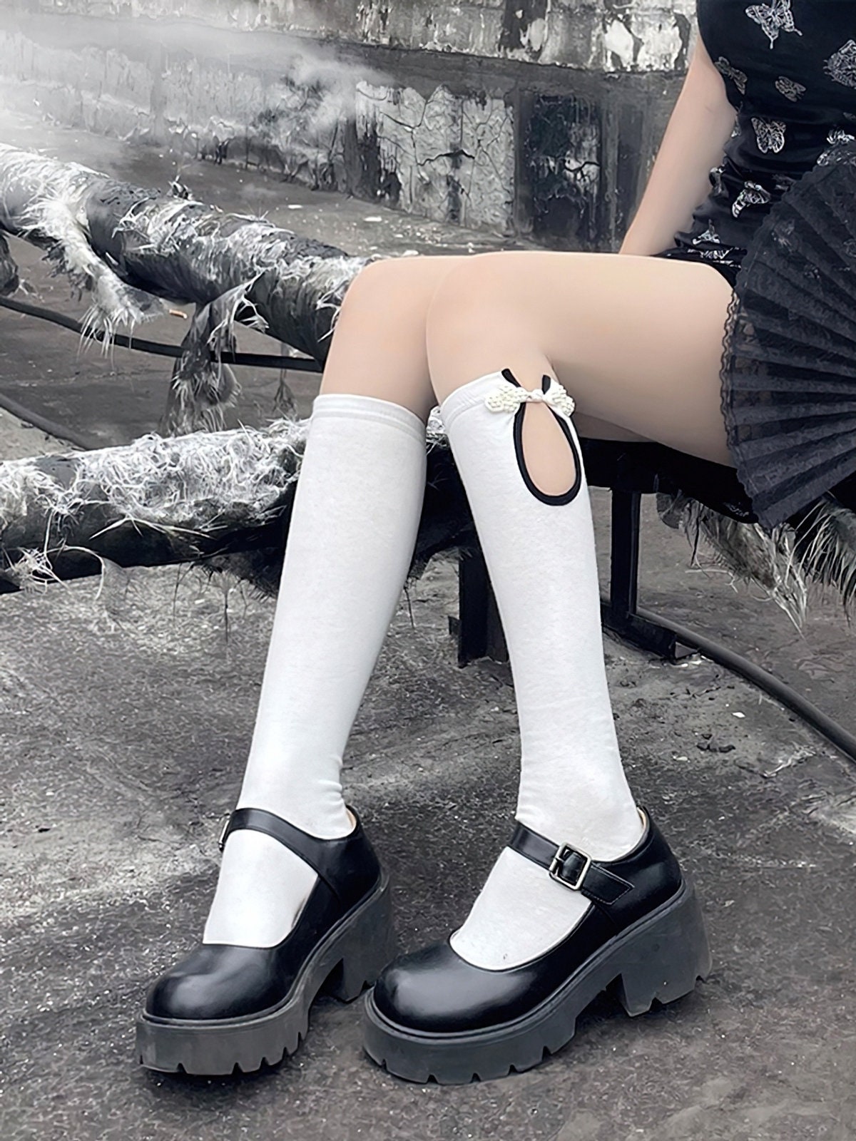 Chinese Cheongsam Socks Black Chinese Knot Pearl Tube Socks - Etsy