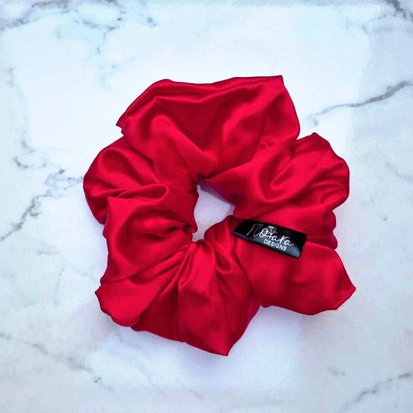 Giant Red Satin Scrunchie - XL Hair Accessory- Oversized Hair Tie - Luxurious Satin Finish