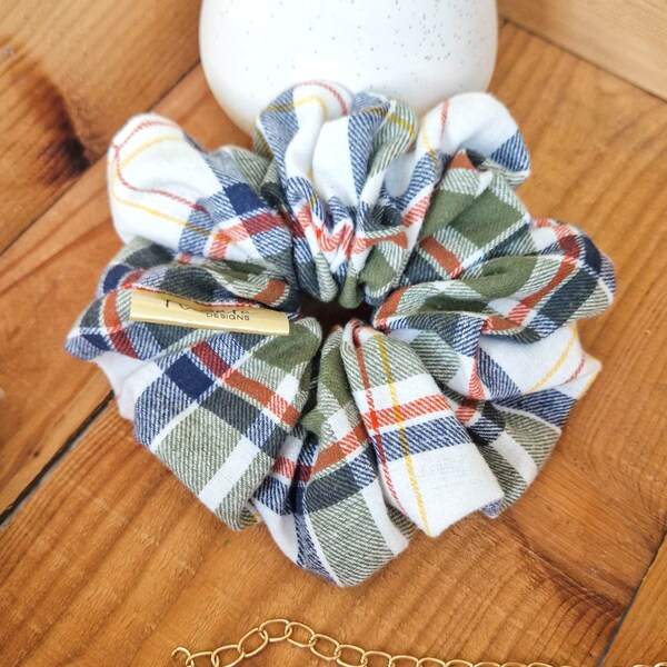 Giant Cotton Scrunchie - XL Check Fabric Hair Accessory - Oversized Hair Tie - 100% Cotton