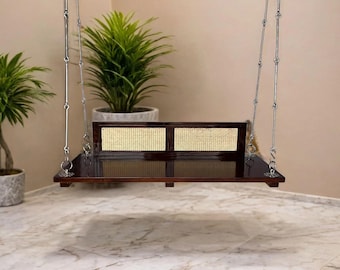 Jairi Traders Wooden Swing With Cane Back Support