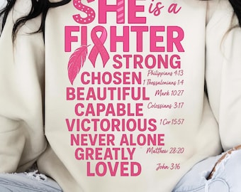 Breast Cancer She Is Fighter Png, Jesus Breast Cancer Awareness Shirt Design, Breast Cancer Png, Pink Ribbon, Breast Cancer Bible Png Design
