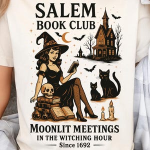 Witchy Book Club PNG, Spooky Girl Reading Png, Book Lover Halloween Design, Witches Salem Png, Salem, Retro Halloween Design