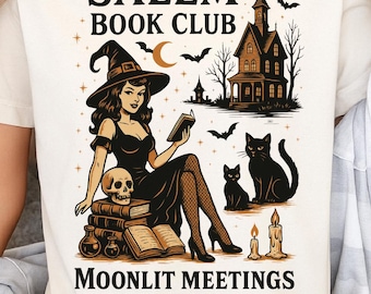 Club de lectura de brujas PNG, Chica espeluznante leyendo PNG, Diseño de Halloween para amantes de los libros, Brujas de Salem PNG, Salem, Diseño retro de Halloween