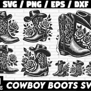 Cowboy-Stiefel mit Blumen SVG Digitalschnitt, Floral Cowboy-Stiefel svg, Vektorbild, Cowboy-Stiefel svg, Cowgirl-Stiefel svg png, Western SVG