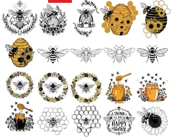 Bee svg bundle, Bee Clipart, Bee Cut Files For Cricut, Bees Vector, Bee and flower svg, Honey bee and white, Beekeeper svg, Bee silhouette