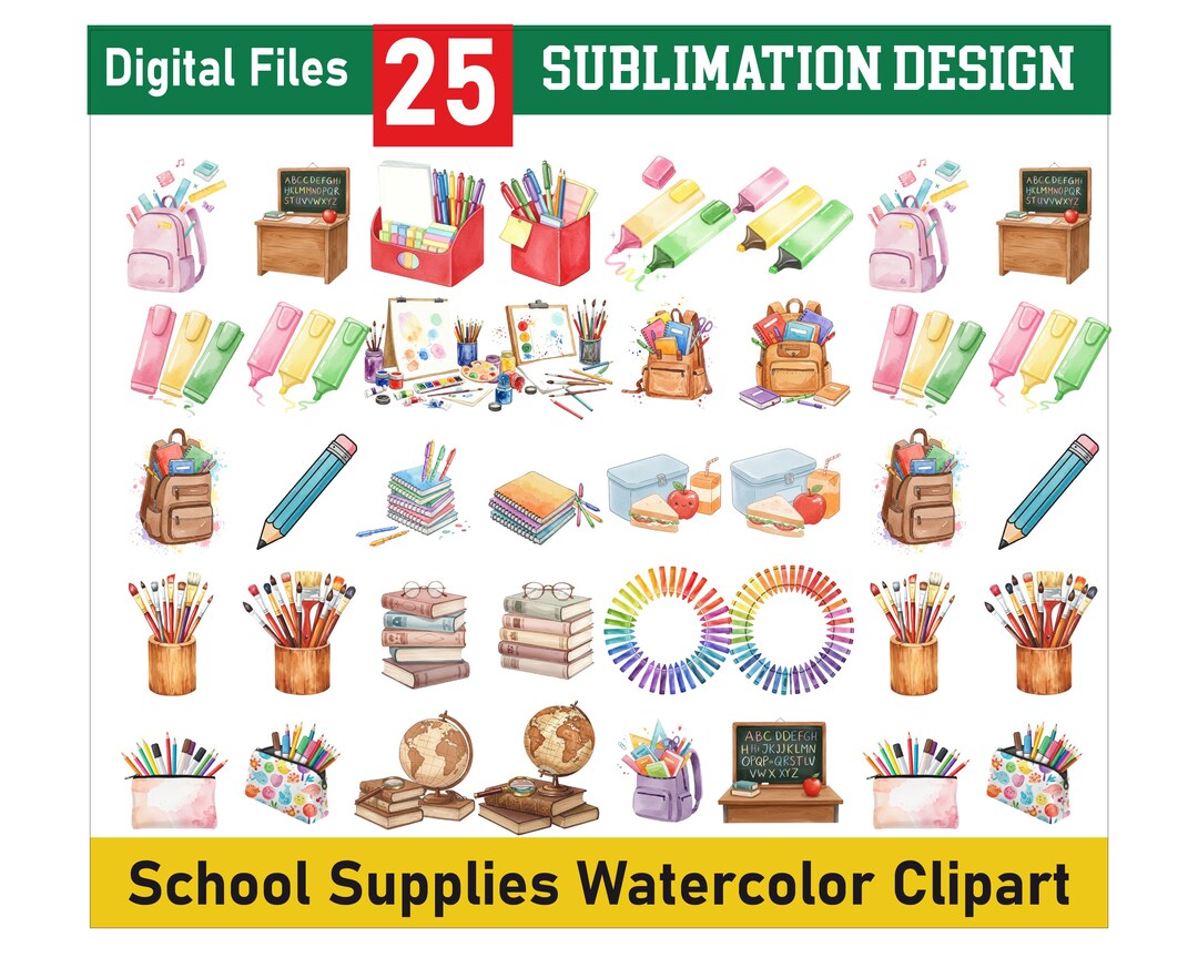 Pastel School Supplies Clipart, School Stationery Clipart Png, School ...