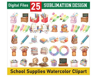 Pastel School Supplies Clipart, School Stationery Clipart png, School png Bundle, Back To School Clipart, Paster School Supplies png