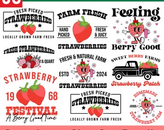 Strawberry Sign svg Bundle, Farm Fresh Strawberries svg, Farmhouse Summer Sign svg, Strawberry Patch svg, Farmhouse Decor SVG