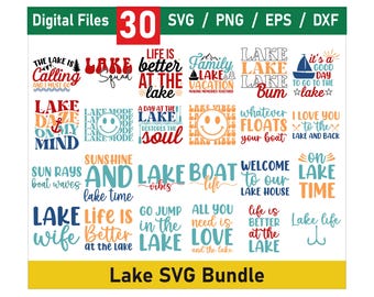 Lake SVG Bundle, Summer Lake Clipart, Retro Lake Svg Bundle, Lake Quotes Svg, Lake Life Svg, Lake Shirt Design, Funny Lake Svg