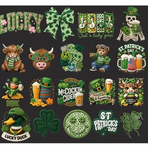 20 Yarn Patricks Day PNG Bundle, Hand-Painted Irish Clipart, Patchwork, Faux Yarn, Feeling Lucky png, Trendy St Patrick's Day PNG Bundle